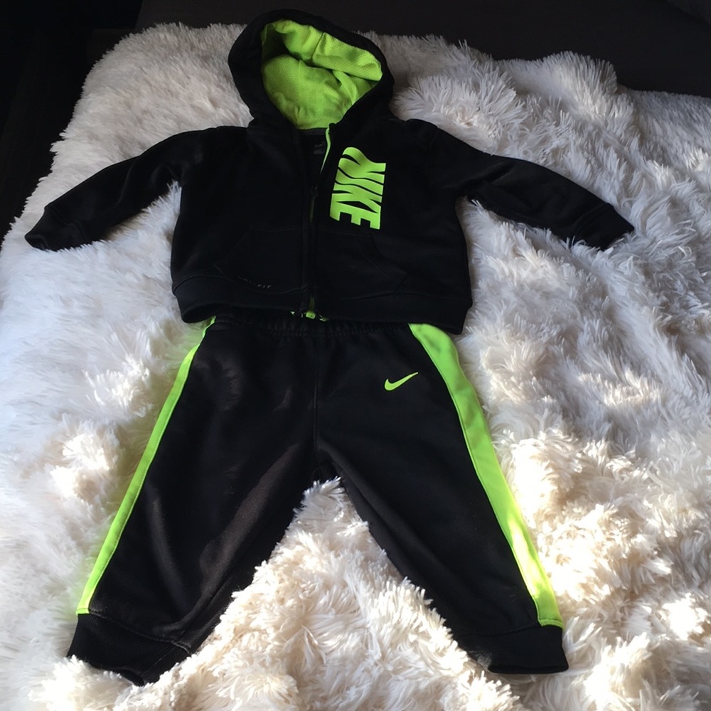 Baby Boy Nike Track Suit. Black & Neon Green. 12m